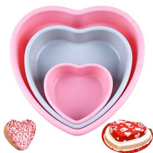 lot 62728 image: Rhoxshy Heart Shaped Cake Pans 3pcs, Silicone Molds Heart Baking Pans, 5 8 10 Heart Cake Mold Non-Stick Cake Pan Set for Cheese Cake and Brownie Cake for Valentines Day
