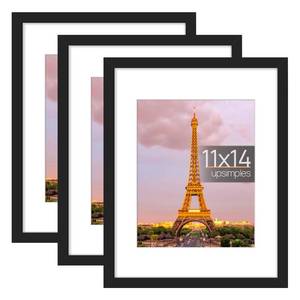 lot 62731 image: upsimples 11x14 Picture Frame Set of 3, Made of High Definition Glass for 8x10 with Mat or 11x14 Without Mat, Wall and Tabletop Display Photo Frames, Black