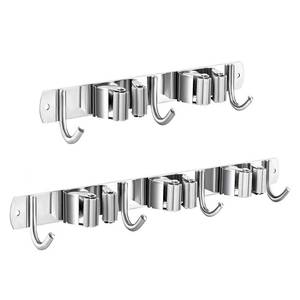 lot 62734 image: Nuulyycyi 2Pcs Broom and Mop Holder Wall Mounted, Broom Holder, Stainless Steel Broom Hanger, Heavy Duty Broom Hooks for Laundry Room, Bathroom (3 Racks 4 Hooks and 2 Racks 3 Hooks)