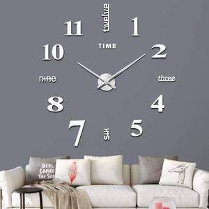 lot 62740 image: VREAONE Frameless DIY Wall Clock,Large Modern 3D Mirror Wall Clock Decor Sticker Clock kit for Home Living Room Bedroom Office Wall Decorations(Silver)
