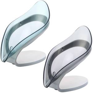 lot 62744 image: H&W 2Pcs Self Draining Soap Holder,Suction Cup Soap Dish,Shower Soap Bar Holder,Leaf Shape Soap Holder,Soap Dish Dispenser for Shower, Bathroom, Kitchen Sink (Grey  Blue)