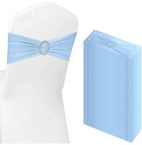lot 62762 image: 80 Pieces Chair Sashes Chair Bows Stretch Chair Sashes Spandex Chair Cover Band with Buckle for Wedding Hotel Banquet Birthday Party Home Decorations (Blue)