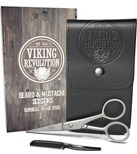 lot 62763 image: Viking Revolution - Beard and Mustache Scissors wComb and Synthetic Leather Case Professional Sharp Surgical Grade Steel for Trimming, Grooming, Cutting Mustache, Beards & Eyebrows Hair
