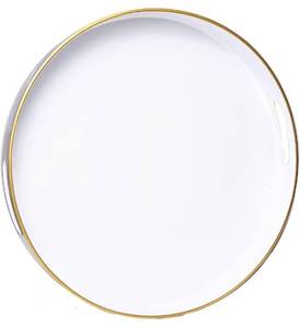 lot 62765 image: Round White Decorative Tray, 13 Plastic Serving Table Tray with Handles for Breakfast, Round Modern Ottoman Tray for Coffee Table, Bathroom, Kitchen, Living Room