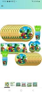 lot 62766 image: 81pcs Super Bros Game Video Theme Birthday Disposable Tableware Set for 10 Guests Includes Plates Cups Napkins Cutlery and Tablecloth Party Supplies