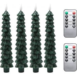 lot 62779 image: LED Flameless Taper Candles Battery Operated with Remote and Timer, Set of 4 Christmas Real Wax Window Candlesticks with 3D Flame Wick, 10 Inches Flickering Christmas Candlesticks