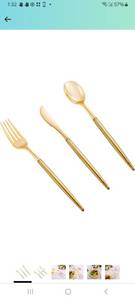 lot 62780 image: Supernal 102pcs Gold Plastic Silverware,Disposable Flatware with Dark Gold Handle,Gold Cutlery,Plastic Forks and Spoons Knives,34 Forks,34Knvies,34 Spoons,Perfect for Birthday,Party,Wedding