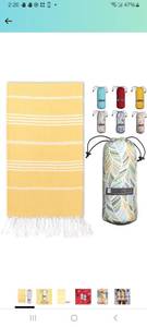 lot 62797 image: BAY LAUREL Turkish Beach Towel with Travel Bag 39 x 71 Quick Dry Sand Free Lightweight Large Oversized Beach Towel Turkish Towels Light Beach Towel Travel Towels (Pineapple Yellow)