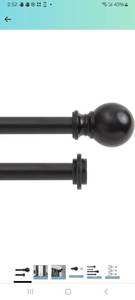 lot 62801 image: Kenney KN75918 Ball End Standard Decorative Window Double Curtain Rod, 66-120 Adjustable Length, Matte Black Finish, 58 Diameter Steel Tubes