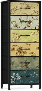 lot 62810 image: Furnulem 6 Drawers Dresser Tall, Storage Organizer Unit with Fabric Bins for Bedroom,Living Room,Closet,Entryway,Wood Top,Sturdy Metal Frame(Rustic Brown) (TYDS-6D003-Rustic