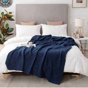 lot 62820 image: EMME Cotton Blanket Queen Size for Bed Soft Large Muslin Bed Blankets 80x90 Lightweight Breathable Blanket All Season Gauze Blanket, Navy