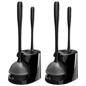 lot 62931 image: MR.SIGA Toilet Plunger and Bowl Brush Combo for Bathroom Cleaning, Black, 2 Sets