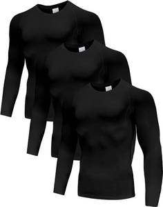 lot 62947 image: Mens (Pack of 3) Cool Dry Compression Long Sleeve Sports Baselayer T-Shirts Tops BlackBlackBlack L