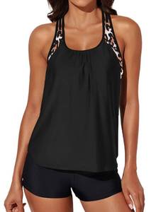 lot 62950 image: Aleumdr Womens Strappy Blouson Floral Printed T-Back Push Up Tankini Tops Padded Swimsuits Sporty Bathing Suits Leopard Medium 8 10