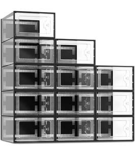 lot 62957 image: SEE SPRING 12 Pack Shoe Storage Box, Clear Plastic Stackable Shoe Organizer for Closet, Space Saving Shoe Rack for Entryway Sneaker Container Bin Holder (Black)
