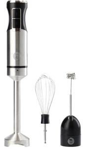 lot 62958 image: MasterChef Immersion Blender Handheld with Electric Whisk & Milk Frother Attachments, Hand Held Stainless Steel Stick Emulsifier for Making Baby Food, Soup, Puree, Cake, Cappuccino, Latte etc, 400W