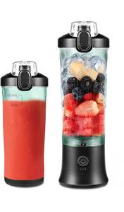 lot 62962 image: 20 Oz Portable Blender USB Rechargeable, Supkitdin Waterproof Personal Blender for Shakes and Smoothies, with 6 Ultra-sharp Blades for Travel, Office & Sports (Black) visible use