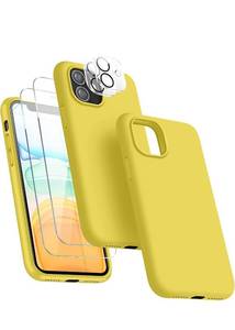 lot 62967 image: 5 in 1 for iPhone 11 Case 6.1 inch, with 2 Pack Screen Protector  2 Pack Camera Lens Protector, Liquid Silicone Slim Shockproof Protective Phone Case Microfiber Lining� (Yellow)