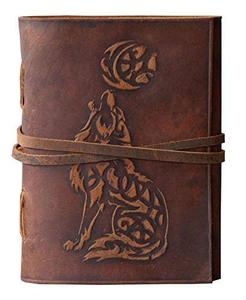 lot 63189 image: AGWANI HANDICRAFT Wolf Leather Journal Embossed Bound - Writing Notebook Handmade Daily Notepads for Men & Women Blank Paper Best Gift for Art Sketchbook & Notebook 7x5 Inches (Handmade Paper)