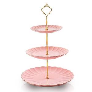 lot 63194 image: Sweejar 3 Tier Ceramic Cake Stand Wedding, Dessert Cupcake Stand for Tea Party Serving Platter (Pink)