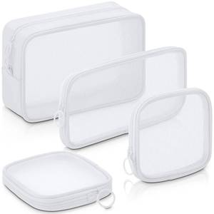 lot 63200 image: 4 Pcs Mesh Makeup Bag Mesh Cosmetic Bag Travel Toiletry Bag Pouch with Zipper Mini Portable Makeup Cosmetic Travel Toiletry Purse Bag for Daily Toiletries Accessories (White, Small, Large, Medium)