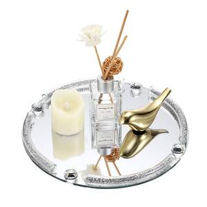 lot 63213 image: Hipiwe Crushed Diamond Perfume Tray Round Mirror Vanity Trays Glass Decorative Trays for Bathroom Countertop Cosmetic Makeup Organizer Tray Silver Jewelry Trays