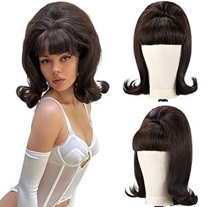 lot 63221 image: LONAI Retro Brown Wig 50s 60s 70s Wig with Bangs for Women Synthetic Hair for Halloween Costume Party
