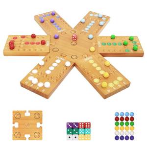 lot 63232 image: plusvivo Marble Board Game, Wooden Board Game for 4 and 6 Players, Portable Original Marble Game with 24 Marbles 12 Dice for Family Friends Party Game Night