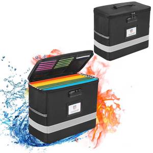 lot 63233 image: Fireproof File Box with Lock, Document Box Storage Organizer, Suitable for Hanging File Folders in Letter Size, Collapsible File Box, Reflective Strip for Fast Find (12.2610.2 (Black, 2Pcs)