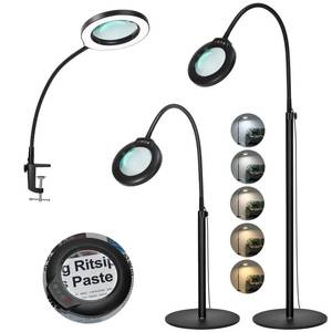 lot 63235 image: 10X Magnifying Glass with Light and Stand, Veemagni 24 Flexible Gooseneck 5 Color Modes Stepless Dimmable Magnifying Floor Lamp, 3-in-1 Adjustable Lighted Magnifier Hands Free for Close Works, Crafts
