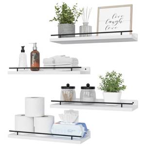 lot 63239 image: WOPITUES Floating Shelves with Gold Metal Rail, Shelves for Wall Decor Set of 2, Modern Wood Wall Shelves for Bathroom, Bedroom, Living Room, Kitchen, Plants, Books, Picture Frames- White and Gold