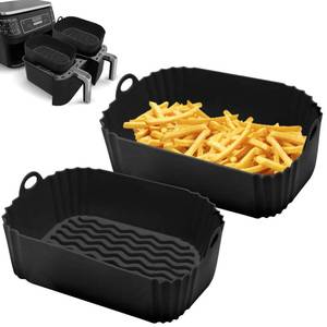 lot 63243 image: 2 PCS Air Fryer Silicone Liners, 10 QT Reusable Rectangular Air Fryer Silicone Basket Insert Pot Baking Tray Accessories for Ninja DZ401 DZ550  Non-stick  Easy Cleaning  Food Grade Heat Resistant