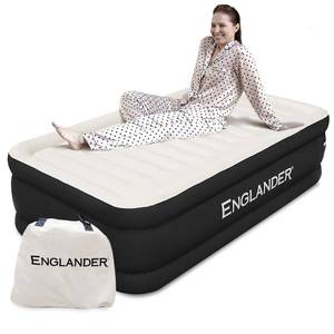 lot 4535 image: Englander Twin Air Mattress - Double High, 300 LB Capacity Luxury Camping Mattress with Built-in Pump, Waterproof and Microfiber - Retail $112.6