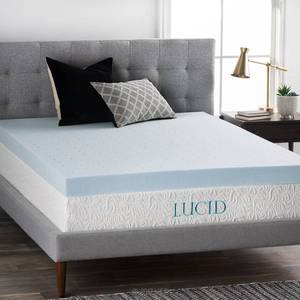 lot 4540 image: LUCID 4 Inch Gel Memory Foam Mattress Topper, Ventilated Design, Ultra Plush, CertiPUR-US Certified, King, Blue - Retail $149.99