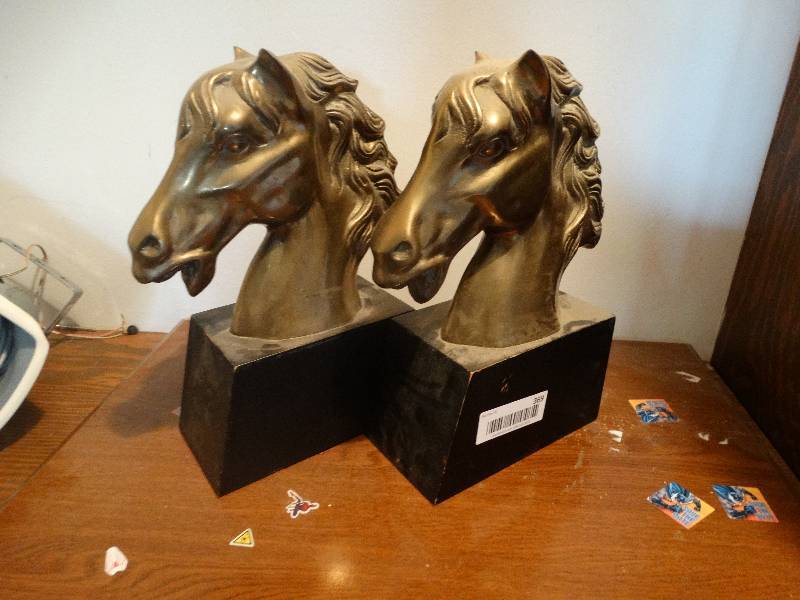 lot 369 image: 2 large brass horse heads