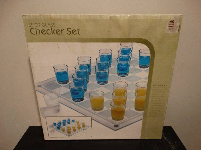 lot 377 image: Shot glass checker set in box