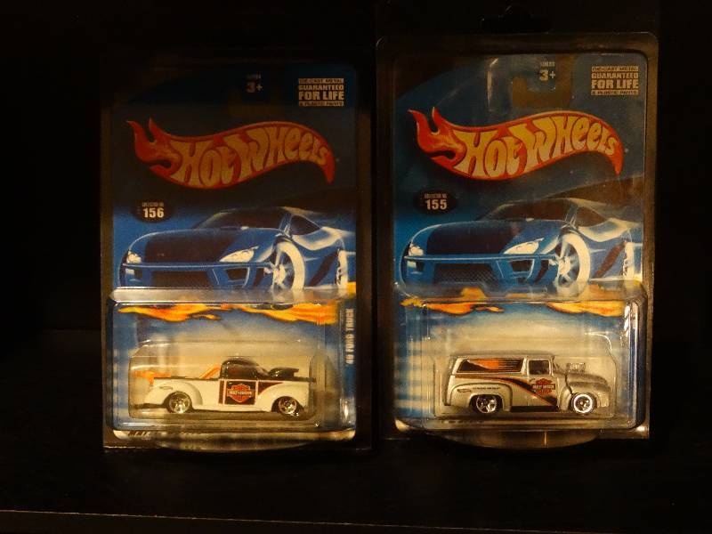 lot 419 image: 2 hot wheels die cast metal HD inspired- 1940 truck, 1956 Ford