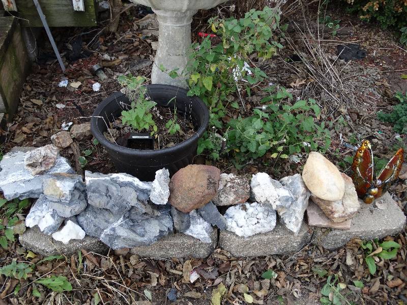 lot 720 image: Lot of Decorative Rocks, flowerpot, & butterfly