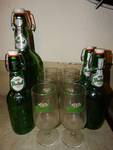 Grolsch Beer Bottles and glass set.