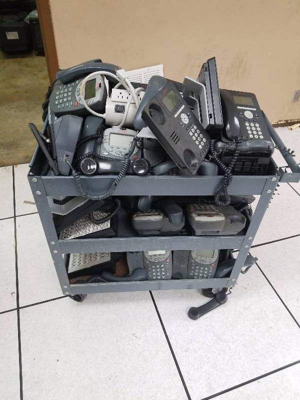 lot 5624 image: Metal cart of office phones