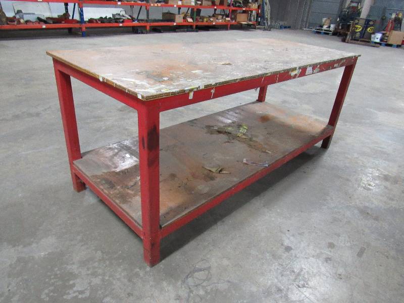 lot 1286 image: 37 X 89 Heavy Metal Base Shop Table