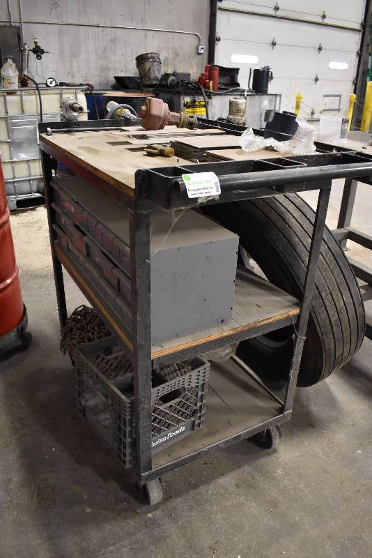 lot 1408 image: 3 Tier Steel Cart With Contents