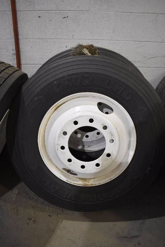 lot 1416B image: Pair Of New Semi Tires And Wheels