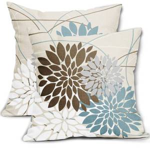 lot 30610 image: Brown Blue Pillow Covers 18x18 Inch Summer Dahlia Flower Print Pillow Case Farmhouse Outdoor Decor for Home Bedroom Living Room Modern Art Floral Linen Square Cushion Cover, Set of 2