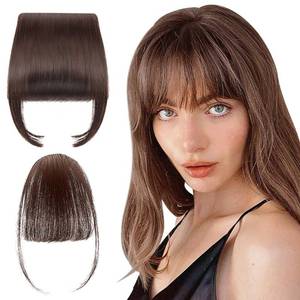 lot 30640 image: JUNEBRUSHS 2Pcs Clip on Bangs Real Human Hair Wispy Bangs Hair Clip with Hair Temples Brown Clip on Bangs for Women Air Bangs Hair Extensions for Daily Wear