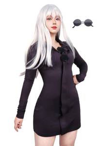 lot 30642 image: DAZCOS Satoru Cosplay Costume Women US Size Purple Dress with Glasses (XL)