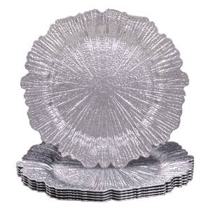 lot 30653 image: MAONAME Round 13 Silver Charger Plates, Reef Plate Chargers Set of 6, Plastic Table Chargers for Dinner Plates, Wedding, Thanksgiving, Christmas