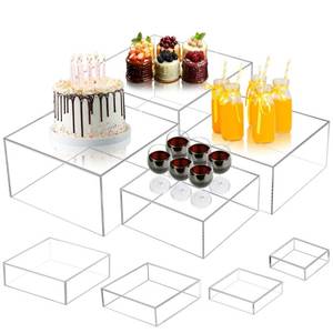lot 30657 image: Geelin 8 Pcs Acrylic Risers for Display Acrylic Cube Boxes Display Stands with Hollow Bottoms Acrylic Risers Acrylic Decorative Stand for Jewelry Display Candy Table Decor, 8 Sizes