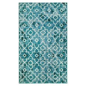 lot 30658 image: Moynesa Moroccan Washable Area Rug 3x5, Teal Modern Non-Slip Throw Mat for Kitchen with Rubber Backing, Faux Wool Low-Pile Floor Carpet for Entryway Bedroom Laundry Living Room