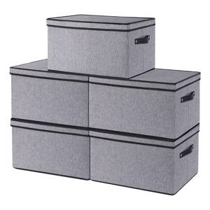 lot 30665 image: YheenLf Fabric Storage boxes,Storage Baskets for Shelves with Lids, Fabric Storage Bins with Handles, Decorative Linen Closet Organizers Boxes, Small, Gray, 5-Pack